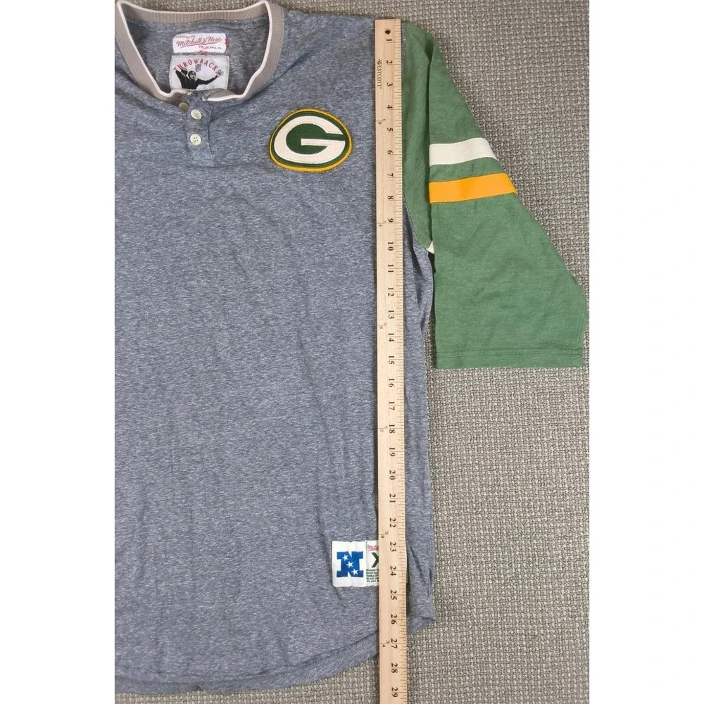 Mitchell & Ness Green Bay Packers Henley Shirt XL 3/4 Sleeve Raglan NFL Football